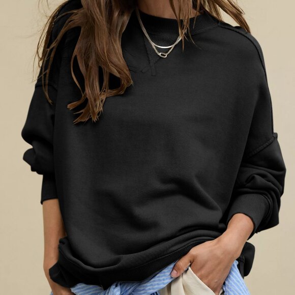 Women's Loose, Casual Crewneck Sweatshirt Jacket for Commuters: A sophisticated - Picture 3 of 5